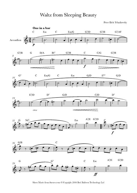 Tchaikovsky Waltz From Sleeping Beauty Sheet Music For Accordion