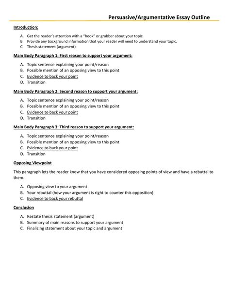 Persuasiveargumentative Essay Outline Download Printable Pdf Templateroller