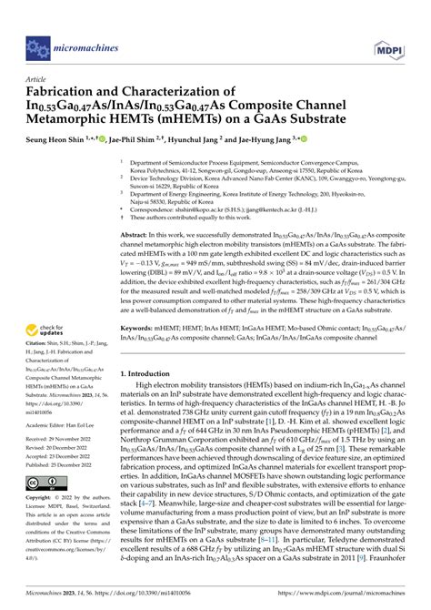 PDF Fabrication And Characterization Of In0 53Ga0 47As InAs In0 53Ga0