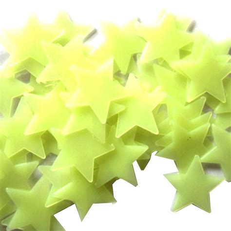 Green Fluorescent Glow In The Dark Star Wall Sticker Pack Of