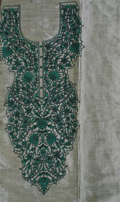 Laurel Green Two Piece Salwar Kameez Fabric With Aari Embroidery On