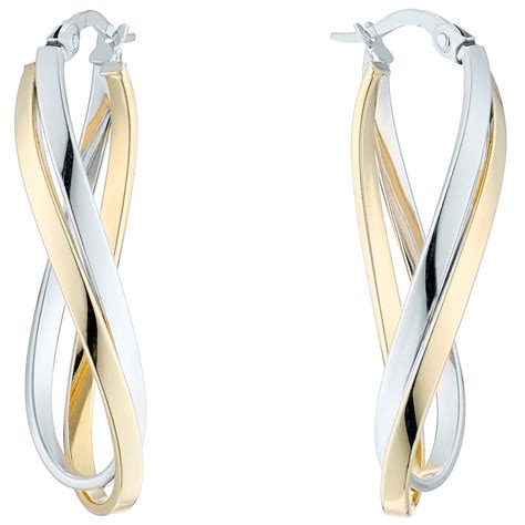 9ct Yellow And White Gold Double Row Twist Hoop Earrings Ernest Jones