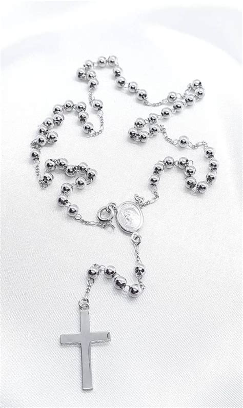 Rosary Necklace Sterling Silver 925 Virgin Mary Medal Rosary Beads