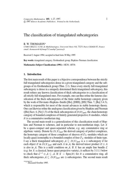 The Classification Of Triangulated Subcategories D R R R X D X D X E D X A E A X X X R R D R