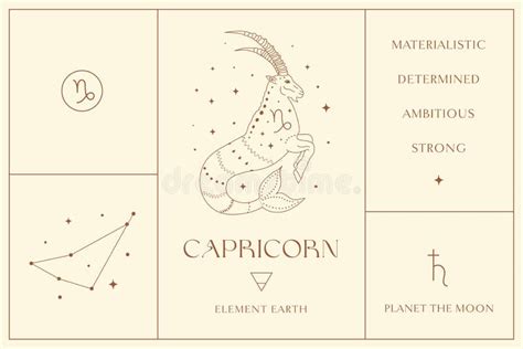 Capricorn Zodiac Sign Design Illustrations Esoteric Vector Element