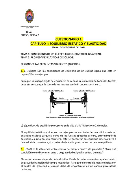 Tema 1 Equilibrio est Ãtico y elasticidad Departamento Académico de