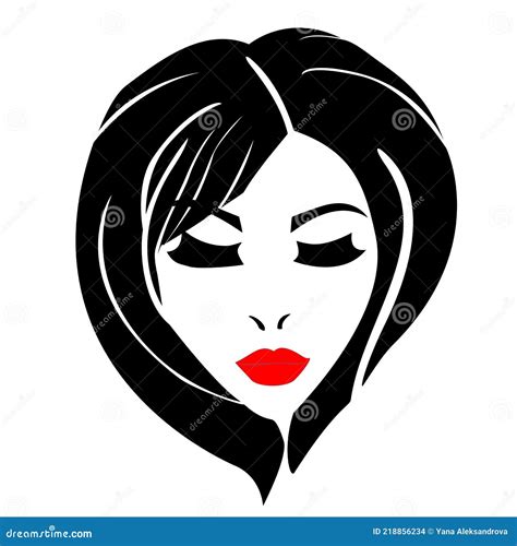 Stylish Women With Red Lips And Black Hair Stock Vector Illustration