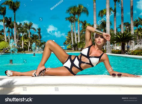 Elegant Sexy Woman Black White Bikini Stock Photo Shutterstock