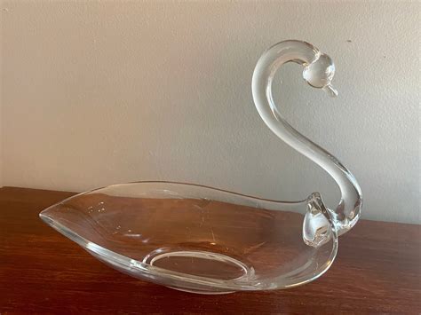 Large Heavy Vintage Glass Swan Bowl Platter Etsy