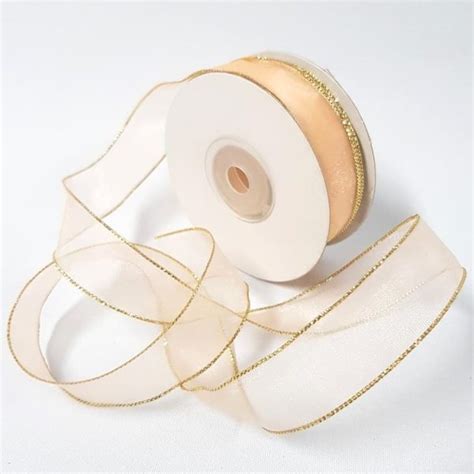 Organza Ribbon Gold Edge Mm Peach Desflora