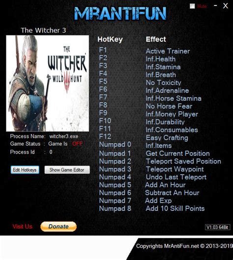 The Witcher Wild Hunt Trainer V Mrantifun Game Trainer