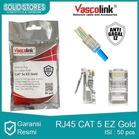 Jual Connector Vascolink RJ45 Cat 5 EZ Gold 1 Pack Isi 50pcs Shopee