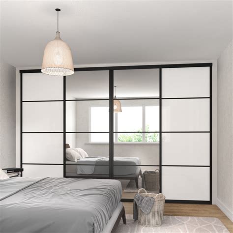 Brushed Black Curve 4 Door 4 Panel Crittall Style Pure White Glass