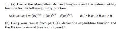 Solved A Derive The Marshallian Demand Functions And Chegg