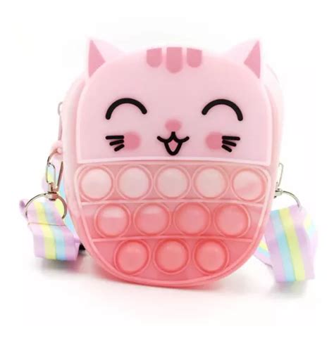 Bolsa Infantil Pop It Carinha De Gatinho Rosa Liso Parcelamento Sem Juros