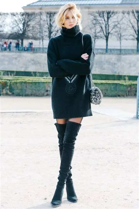 20 Sexy And Comfy Sweater Dress With Boots Outfits Styleoholic