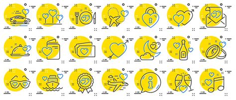 Honeymoon Line Icons Wedding Car Marriage Rings Vector Image