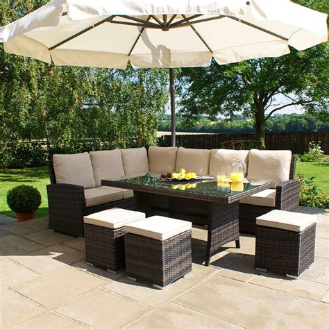 Maze Rattan Kingston Corner Sofa Dining Set Brown Contemporary