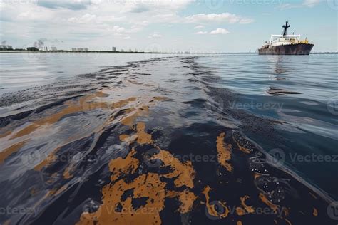 Oil Leak From Ship Oil Spill Pollution Polluted Water Surface Water Pollution As A Result Of