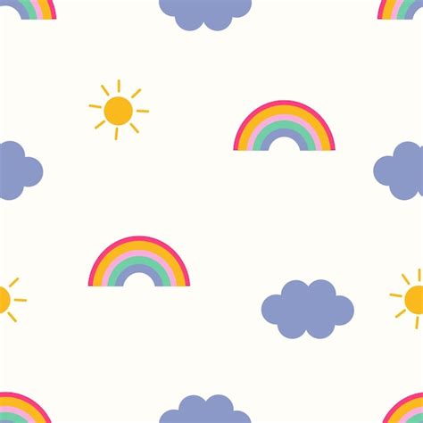 Lindo Arco Iris Sol Y Nube De Patrones Sin Fisuras Vector Premium