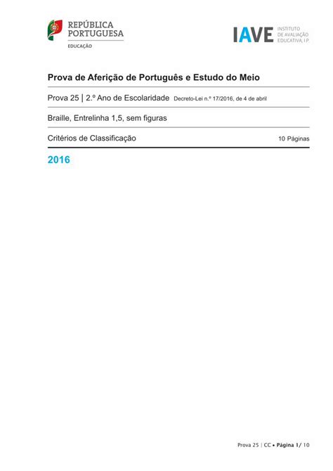 Pdf Prova De Aferi O De Portugu S E Estudo Do Meio Descritor De