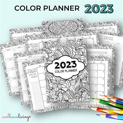 Daily Coloring Planner Printable 2023 Calendar Adult Etsy Uk