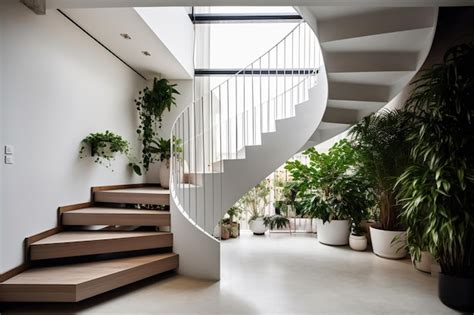 Premium Photo | Interior design with plants on stairs