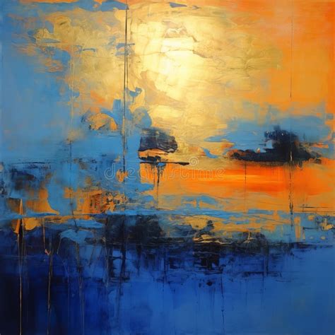 abstract sunset painting  blue  orange colors stock illustration