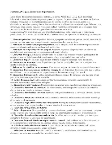 DOC Numeros Ansi Para Dispositivos De Proteccion DOKUMEN TIPS