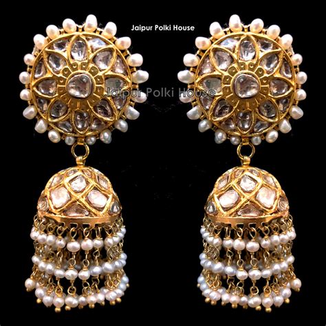 22k Gold Rajputi Jewellery Uncut Polki Jadau Jhumka Earrings