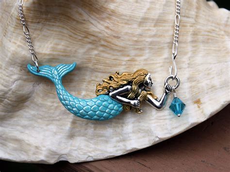 Mermaid Necklace Large Mermaid Pendant Beach Jewelry Mermaid Jewelry Nautical Jewelry