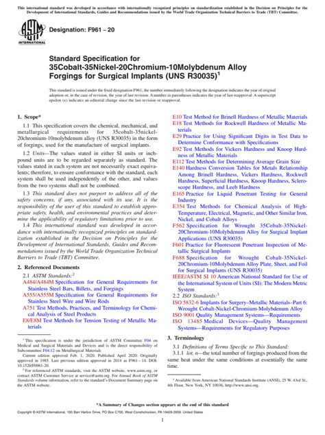 Astm F Standard Specification For Cobalt Nickel Chromium