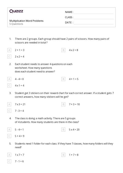 Multiplication Word Problems Worksheets For Nd Grade On Quizizz