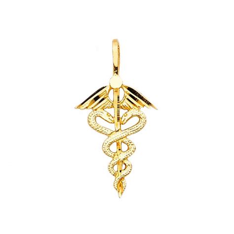 14k Solid Yellow Gold Caduceus Pendant Medical Doctor Nurse Necklace