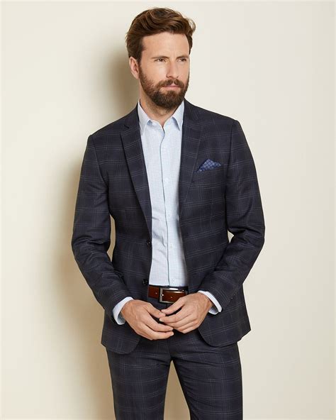 Slim Fit Checkered Navy Blue Suit Blazer Rwandco