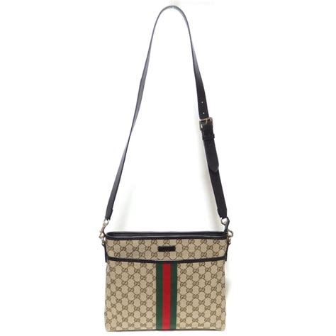 【gucci】 グッチ Ggキャンバス シェリーライン ショルダーバッグ 388926 ブラウン ブラック レディース メンズ 中古 美品