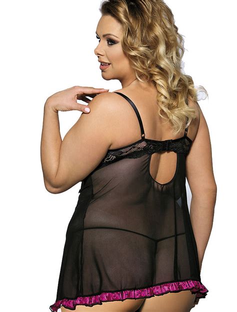 Lingerie Plus Size Babydoll G String Pink Black M Xl Xl Xl Sheer Lace