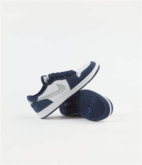 Nike Sb Air Jordan 1 Low Shoes Midnight Navy Metallic Silver Whi