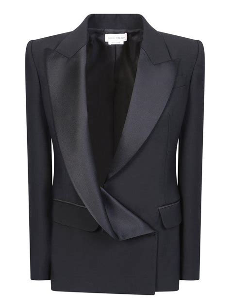 Alexander Mcqueen Double Breasted Structured Tailored Blazer In Black Lyst