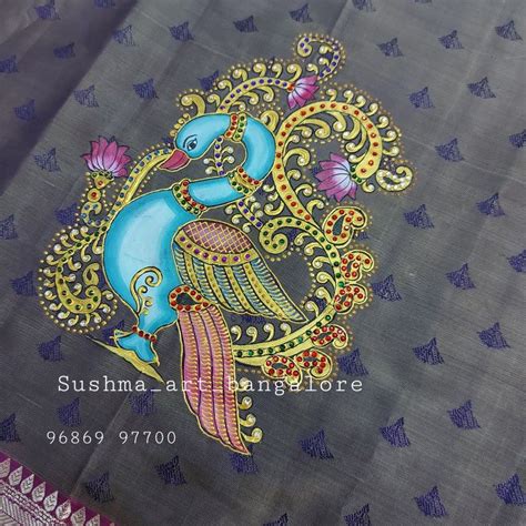 Tanjore Style Hand Painted On Blouse Fabric Painting Saree Painting