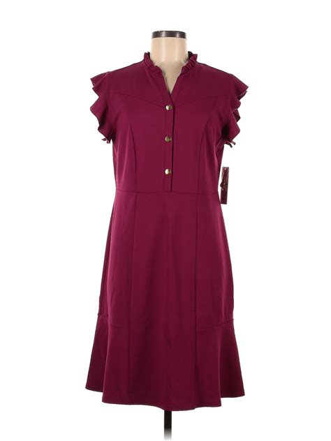 Nanette Nanette Lepore Solid Maroon Burgundy Casual Dress Size 6 73