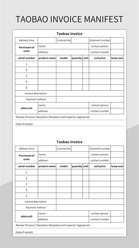 Taobao Invoice Manifest Excel Template And Google Sheets File For Free