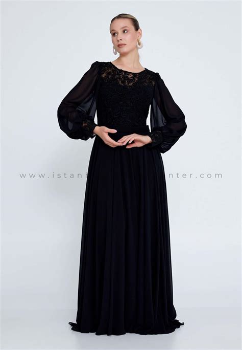 SEE LİNE Long Sleeve Maxi Chiffon Column Plus Size Black Wedding Guest