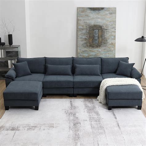 Socouch Corduroy Modular U Shaped Sectional Sofa 13365 6 Seat Couch With Armrest