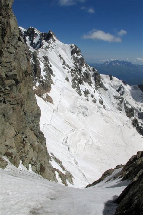 Mountain Snow Crack, Bergschrund Stock Photo - Image of covered, cloud ...