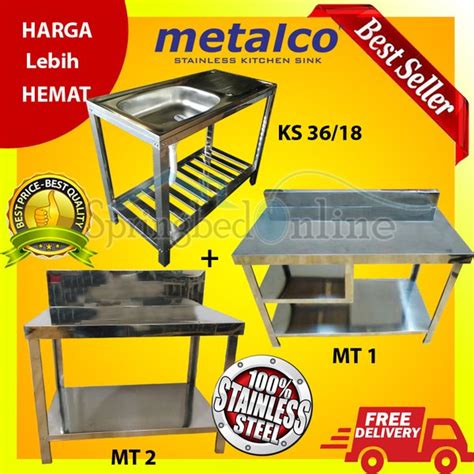 Jual Paket Metalco Sink Stainless MS 36 Meja Kompor MT1 Meja Dapur