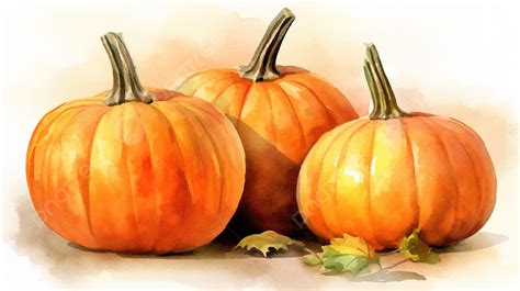 Watercolor Of Three Pumpkins In Autumn Background Pumpkin Pictures