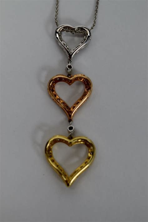 Sold Price 14k Tri Color Gold Triple Heart Pendant And Necklace