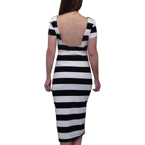 Black And White Stripe Midi Dress Back View Striped Midi Dress Low