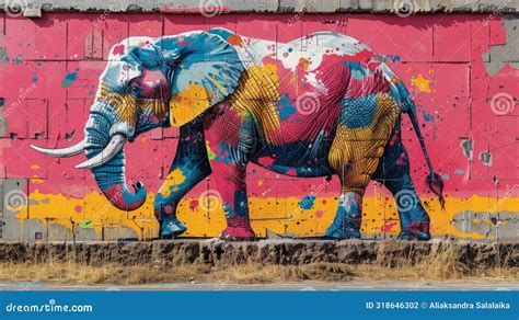 Urban Wildlife Art Colorful Street Art Mural Showing Abstract Wild